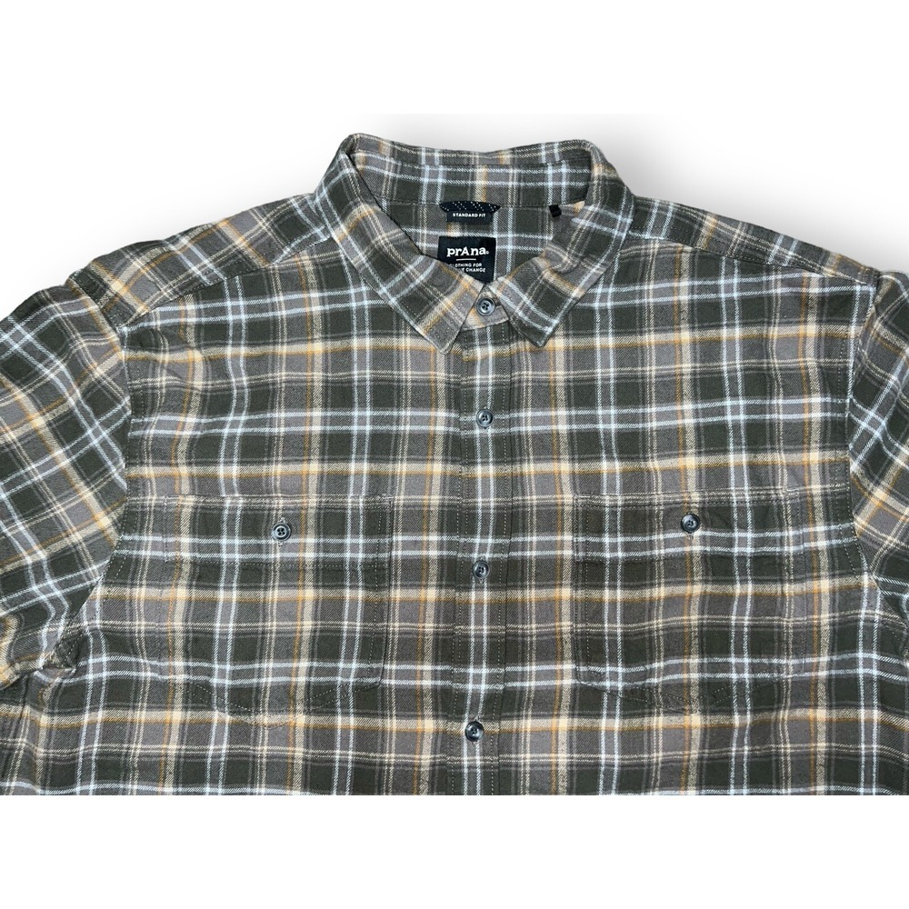 PrAna Dolberg Flannel Shirt Men's‎ Evergreen Size Large